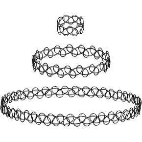 BodyJ4You Choker Henna Tattoo Necklace Bracelet Ring Set - Stretchy 90s Accessories Women Girl Kids - Elastic Adjustable Jewelry Henna Tattoo Retro Jewelry