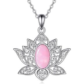 YFN Lotus Flower Necklace Sterling Silver Rose Quartz Lotus Pendant Lotus Jewelry Gifts for Women Girls