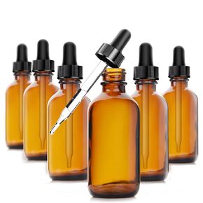 Yesker Amber Glass Bottles (Pack of 6) for Essential Oils with Glass Eye Dropper, 2 Ounce Capacity