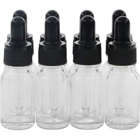 Kesell 8Pcs Black Plastic Head Essential Oil Dropper Bottle 15ml Empty Refillable Clear Sample Storage Containers Vials, with Tapered Glass Droppers Black Screw Cap