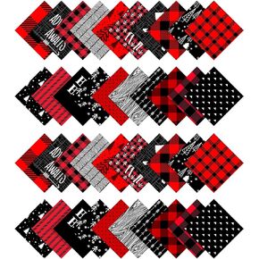 Soimoi Check Print Precut 5-inch Cotton Fabric Quilting Squares Charm Pack DIY Patchwork Sewing Craft- Red