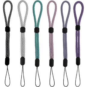 6 Pcs Hand Wrist Strap Lanyards, Adjustable Phone Short Wrist Lanyards, Universal Strap for Camera, Keys, Wallet, USB Flash(Black, Gray-White, Fluorescent Green, Blue, Orange, Rose Red)