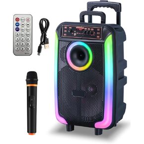 Karaoke Machine with Wireless Microphone, 12" Woofer Portable PA System for Adults, Outdoor Bluetooth Speaker with LED Lights, Speaker Supports TF Card/USB, AUX in, FM, TWS-Mode, RGB-Lights in Kuwait