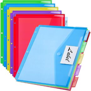Jetec 30 Pack/ 6 Sets 5 Tab Binder Dividers for 3 Ring Binders 11.6 x 8.6 Inch Multicolor Pocket dividers 3 Hole Punch Section Index Dividers for School Office (Warm Color)