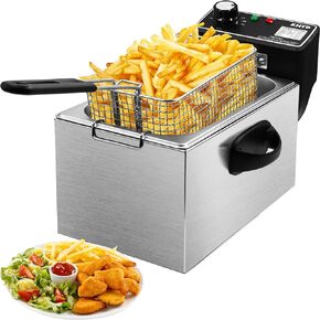 KHTD Deep Fryer with Basket, 4.2 Qt Electric Deep Fat Fryer for Home Use, Stainless Steel Countertop Oil Fryer Pot for Chicken, Fries, Fish, Shimp and More, 4 L Capacity with Temperature Control