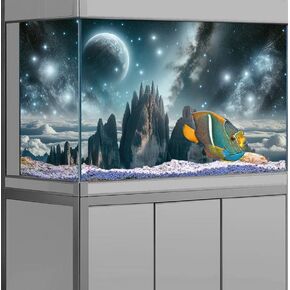 Drgilau Starry Fish Tank Background Moon Starry Galaxy Aquarium Background, Night Galaxy Fish Tank Backdrop Starry Sky Aquarium Backdrop Decoration 36x18 inch