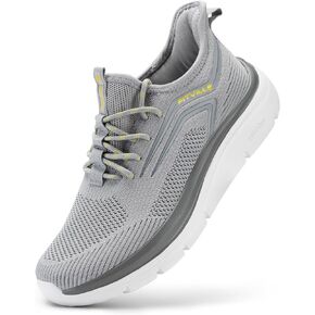 FitVille Men's Wide Walking Shoes Athletic Sneakers Lightweight Workout Slip-on Shoes for Hands Free - Cloud Strider V1(14 X-Wide, Gray & Black)