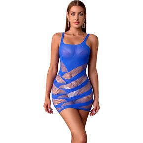 Walang Lip Women’s Sexy Fishnet Bodysuit Lingerie Night Dress Stretchy Bodycon See Through Hollow Out Babydoll Mini Dress