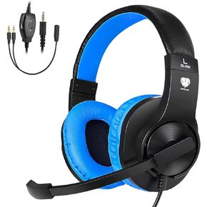DIWUER Gaming Headset for Nintendo Switch, Xbox One, PS4, Bass Surround and Noise Cancelling 3.5mm Over Ear Headphones with Mic for Laptop PC Smartphones (Blue)