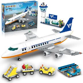 HOGOKIDS City Passenger Airplane Building Set with LED Light, 901 PCS Plane Building Blocks with Airport Terminal, Radar Tower, Luggage Trailer, Plane Space Toys Gifts for Kids Boys Girls Age 6-12