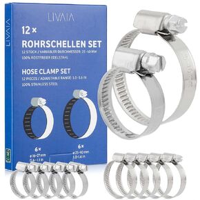 Hose Clamps Assortment: 14x Hose Clamps Stainless Steel – 5 Sizes – 0.3 in to 2.0 in – Stainless Steel Pipe Clamp – Pipe Clamps Set – LIVAIA Tools
