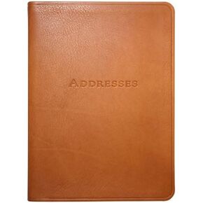 Graphic Image 7 Inch Leather Bound Desk Address Book, Genuine Calfskin Leather, 1,400 Entries, British Tan