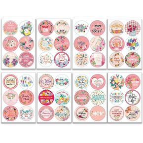 16 Sheets Happy Mother’s Day Stickers Round Mother’s Day Gift Label Stickers Flower Tag Self-Adhesive Envelope Seals for Envelope Card Gift Mother's Day Party Birthday Gift Decorations