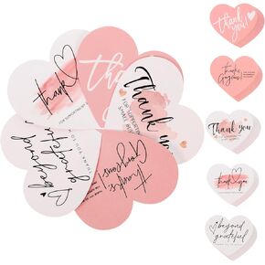 Healeved 150pcs Coated Paper Thank You Label Tags DIY Bridal Shower Tags Valentine Heart Gift Tags Small Business Wedding Gifts Thank You Heart Card Packing Card Bride Heart-Shaped
