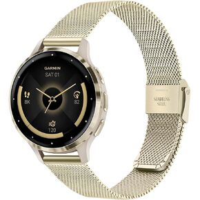 TRUMiRR Women Band for Venu 3S (41mm) Smart Watch, Mesh Stainless Steel Watchband Soft Gold Strap for Garmin Venu 3S / Venu 2S / Vivomove 3S / Forerunner 265S