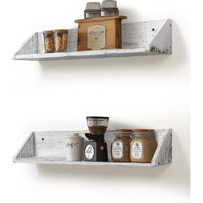 Gronda Kitchen Floating Spice Shelves, 2 Pack 24 Inches Wide Wall Mounted Spice Rack Organizer Whitewashed Wood Hanging Storage Shelf