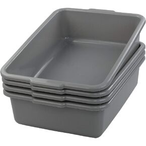 Jandson 4 Pack Commercial Bus Tub, 8 L Small Rectangle Wash Basin, Grey