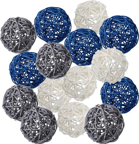 zorpia 24pcs Navy Blue Gray White Wicker Rattan Balls -Mixed 3 Colors Decorative Balls for Bowls, Vase Filler, Coffee Table Decor, Wedding Party Centerpieces in Saudi Arabia