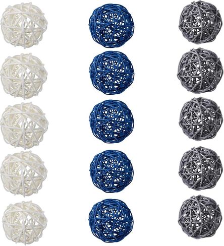zorpia 24pcs Navy Blue Gray White Wicker Rattan Balls -Mixed 3 Colors Decorative Balls for Bowls, Vase Filler, Coffee Table Decor, Wedding Party Centerpieces in Saudi Arabia