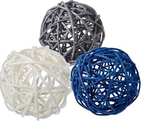 zorpia 24pcs Navy Blue Gray White Wicker Rattan Balls -Mixed 3 Colors Decorative Balls for Bowls, Vase Filler, Coffee Table Decor, Wedding Party Centerpieces in Saudi Arabia