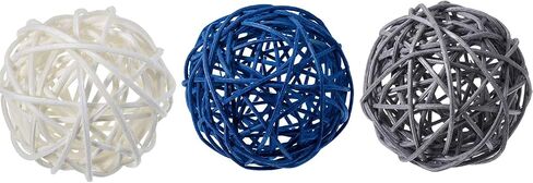 zorpia 24pcs Navy Blue Gray White Wicker Rattan Balls -Mixed 3 Colors Decorative Balls for Bowls, Vase Filler, Coffee Table Decor, Wedding Party Centerpieces in Saudi Arabia