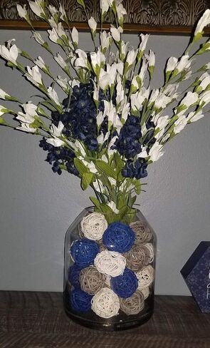 zorpia 24pcs Navy Blue Gray White Wicker Rattan Balls -Mixed 3 Colors Decorative Balls for Bowls, Vase Filler, Coffee Table Decor, Wedding Party Centerpieces in Saudi Arabia
