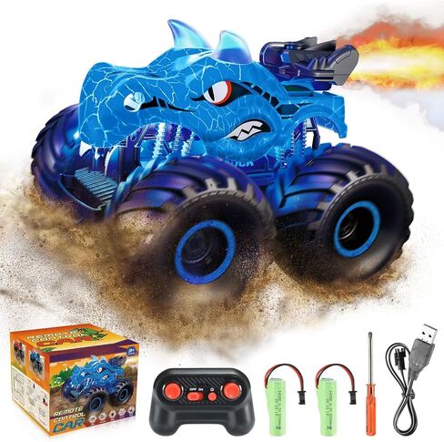 Remote Control Monster Truck, 2.4GHz Dinosaur Remote Control Car with Light & Sound Monster Truck Toys for Boys Age 4-7 Dinosaur Toys for Kids 3-5 Boys in Saudi Arabia