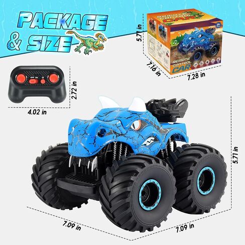 Remote Control Monster Truck, 2.4GHz Dinosaur Remote Control Car with Light & Sound Monster Truck Toys for Boys Age 4-7 Dinosaur Toys for Kids 3-5 Boys in Saudi Arabia
