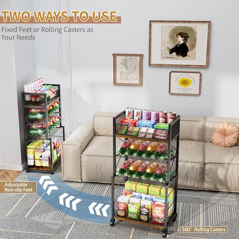 منظم عربة تخزين دوارة من 4 طبقات من Hongtamoya مع 2 صينية منزلقة شبكية، علب، مشروبات، أرفف منظم للوجبات الخفيفة، عربة أدوات قديمة على عجلات قابلة للقفل للمطبخ، الحمام، الدراسة، حجرة المؤن in Kuwait