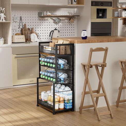 منظم عربة تخزين دوارة من 4 طبقات من Hongtamoya مع 2 صينية منزلقة شبكية، علب، مشروبات، أرفف منظم للوجبات الخفيفة، عربة أدوات قديمة على عجلات قابلة للقفل للمطبخ، الحمام، الدراسة، حجرة المؤن in Kuwait