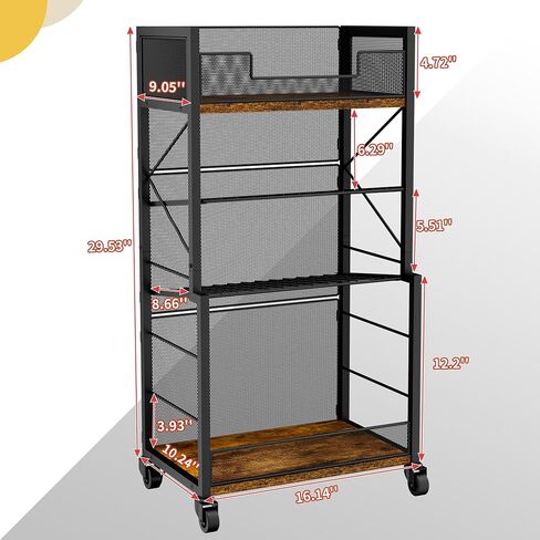 منظم عربة تخزين دوارة من 4 طبقات من Hongtamoya مع 2 صينية منزلقة شبكية، علب، مشروبات، أرفف منظم للوجبات الخفيفة، عربة أدوات قديمة على عجلات قابلة للقفل للمطبخ، الحمام، الدراسة، حجرة المؤن in Kuwait