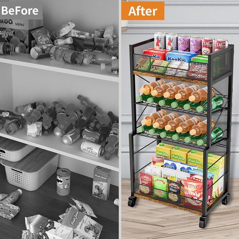 منظم عربة تخزين دوارة من 4 طبقات من Hongtamoya مع 2 صينية منزلقة شبكية، علب، مشروبات، أرفف منظم للوجبات الخفيفة، عربة أدوات قديمة على عجلات قابلة للقفل للمطبخ، الحمام، الدراسة، حجرة المؤن in Kuwait