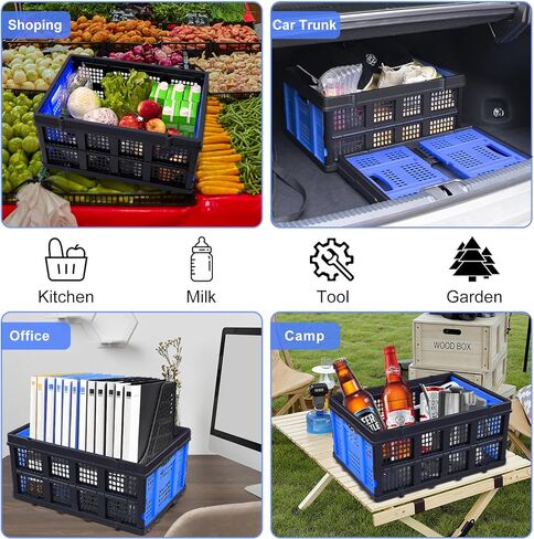 OSWIN Folding Trolley with Wheels, Double Layer Portable Trolley Shopping Carts, Folding Shopping Cart with Storage Crate, Office Folding Cart, Multi Use Functional Collapsible Carts for Supermarket in Kuwait