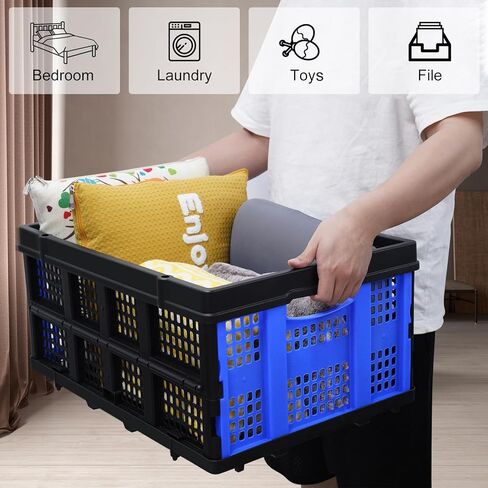 OSWIN Folding Trolley with Wheels, Double Layer Portable Trolley Shopping Carts, Folding Shopping Cart with Storage Crate, Office Folding Cart, Multi Use Functional Collapsible Carts for Supermarket in Kuwait