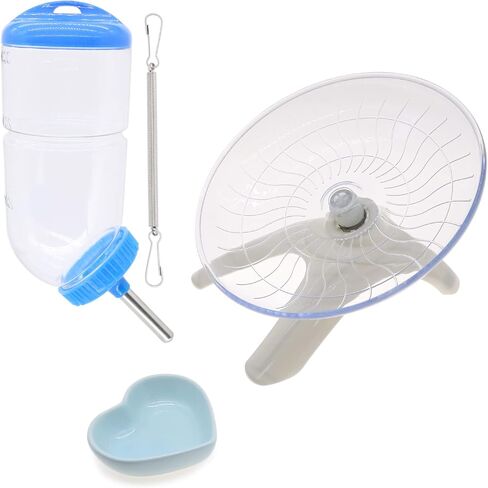 Hamster Flying Saucer, Hamster Wheel Mouse Spinner Wheel with Guinea Pig Water Feeder Bottle, Gerbils Ceramic Food Bowl, Total 3 Pack in Saudi Arabia
