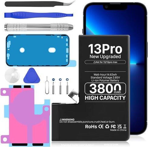بطارية بديلة 3800 مللي أمبير في الساعة لهاتف iPhone 13 pro، ترقية بطارية بديلة عالية السعة لجهاز iPhone 13 pro (A2483 A2636 A2638 A2639 A2640) مع مجموعة أدوات بديلة احترافية in Kuwait