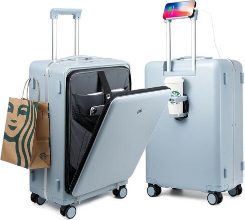 حقيبة ديولور للحمل مع قفل TSA، حقيبة حمل على الأمتعة مقاس 22 × 14 × 9 معتمدة من شركة الطيران مع جيب أمامي ومنفذ USB، حقيبة سفر صلبة بإطار من الألومنيوم (قابلة للحمل 20 بوصة، أبيض) in Kuwait