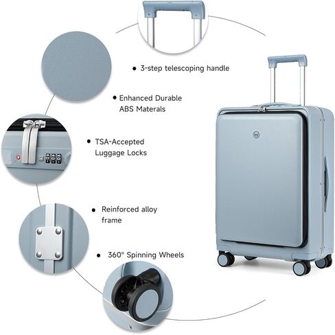 حقيبة ديولور للحمل مع قفل TSA، حقيبة حمل على الأمتعة مقاس 22 × 14 × 9 معتمدة من شركة الطيران مع جيب أمامي ومنفذ USB، حقيبة سفر صلبة بإطار من الألومنيوم (قابلة للحمل 20 بوصة، أبيض) in Kuwait
