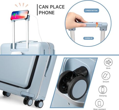 حقيبة ديولور للحمل مع قفل TSA، حقيبة حمل على الأمتعة مقاس 22 × 14 × 9 معتمدة من شركة الطيران مع جيب أمامي ومنفذ USB، حقيبة سفر صلبة بإطار من الألومنيوم (قابلة للحمل 20 بوصة، أبيض) in Kuwait