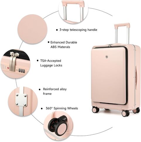 diwolor Carry On Luggage with TSA Lock,Carry On Luggage 22x14x9 airline approved with Front Pocket and USB Port,Aluminum Frame PC Hardside Travel Suitcase (Carry-On 20-inch, White) in Saudi Arabia