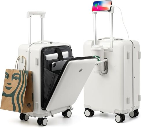 diwolor Carry On Luggage with TSA Lock,Carry On Luggage 22x14x9 airline approved with Front Pocket and USB Port,Aluminum Frame PC Hardside Travel Suitcase (Carry-On 20-inch, White) in Saudi Arabia