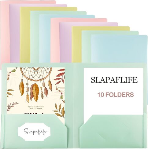 مجلدات بلاستيكية بجيوب، Slapaflife 10 قطع مجلد باستيل مع جيوب، مجلدات جمالية، 2 مجلدات بلاستيكية جيب للمدرسة والمكتب in Kuwait
