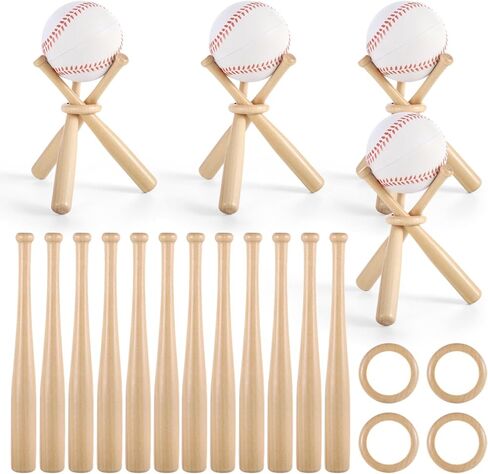 Lnrueg 4 Packs Mini Wooden Bats Baseball Stands, Includes 12 Baseball Bats 4 Wooden Rings, Cute Little Softball Bats Baseball Display Holders for Home Run Game Balls in Saudi Arabia