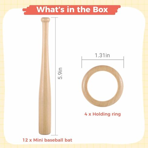 Lnrueg 4 Packs Mini Wooden Bats Baseball Stands, Includes 12 Baseball Bats 4 Wooden Rings, Cute Little Softball Bats Baseball Display Holders for Home Run Game Balls in Saudi Arabia
