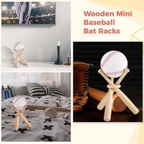 Lnrueg 4 Packs Mini Wooden Bats Baseball Stands, Includes 12 Baseball Bats 4 Wooden Rings, Cute Little Softball Bats Baseball Display Holders for Home Run Game Balls in Saudi Arabia