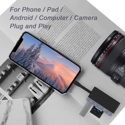SD Card Reader for i-Phone i-Pad, Aluminum 6in1 Multi-Ports Memory Card Reader with SD/TF Card USB 3.0 Adapter,Foldable Data Cable Supports SD/Micro SD/SDHC/SDXC/MMC in Kuwait