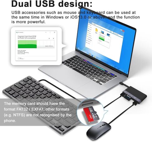 SD Card Reader for i-Phone i-Pad, Aluminum 6in1 Multi-Ports Memory Card Reader with SD/TF Card USB 3.0 Adapter,Foldable Data Cable Supports SD/Micro SD/SDHC/SDXC/MMC in Kuwait