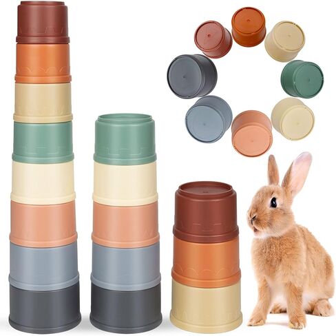16Pcs Stacking Cups for Rabbits, Rainbow Colors Rabbit Stacking Cups of Different Size for Rabbits Hiding Food, Safe Plastic Reuseable Rabbit Toys for Bunnies, Small Animal in Saudi Arabia