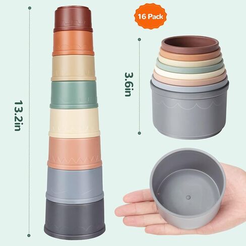 16Pcs Stacking Cups for Rabbits, Rainbow Colors Rabbit Stacking Cups of Different Size for Rabbits Hiding Food, Safe Plastic Reuseable Rabbit Toys for Bunnies, Small Animal in Saudi Arabia