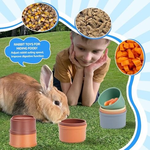 16Pcs Stacking Cups for Rabbits, Rainbow Colors Rabbit Stacking Cups of Different Size for Rabbits Hiding Food, Safe Plastic Reuseable Rabbit Toys for Bunnies, Small Animal in Saudi Arabia